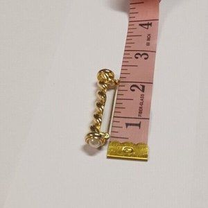 Gold-Tone & Faux Pearl Bar Brooch Pin 2"